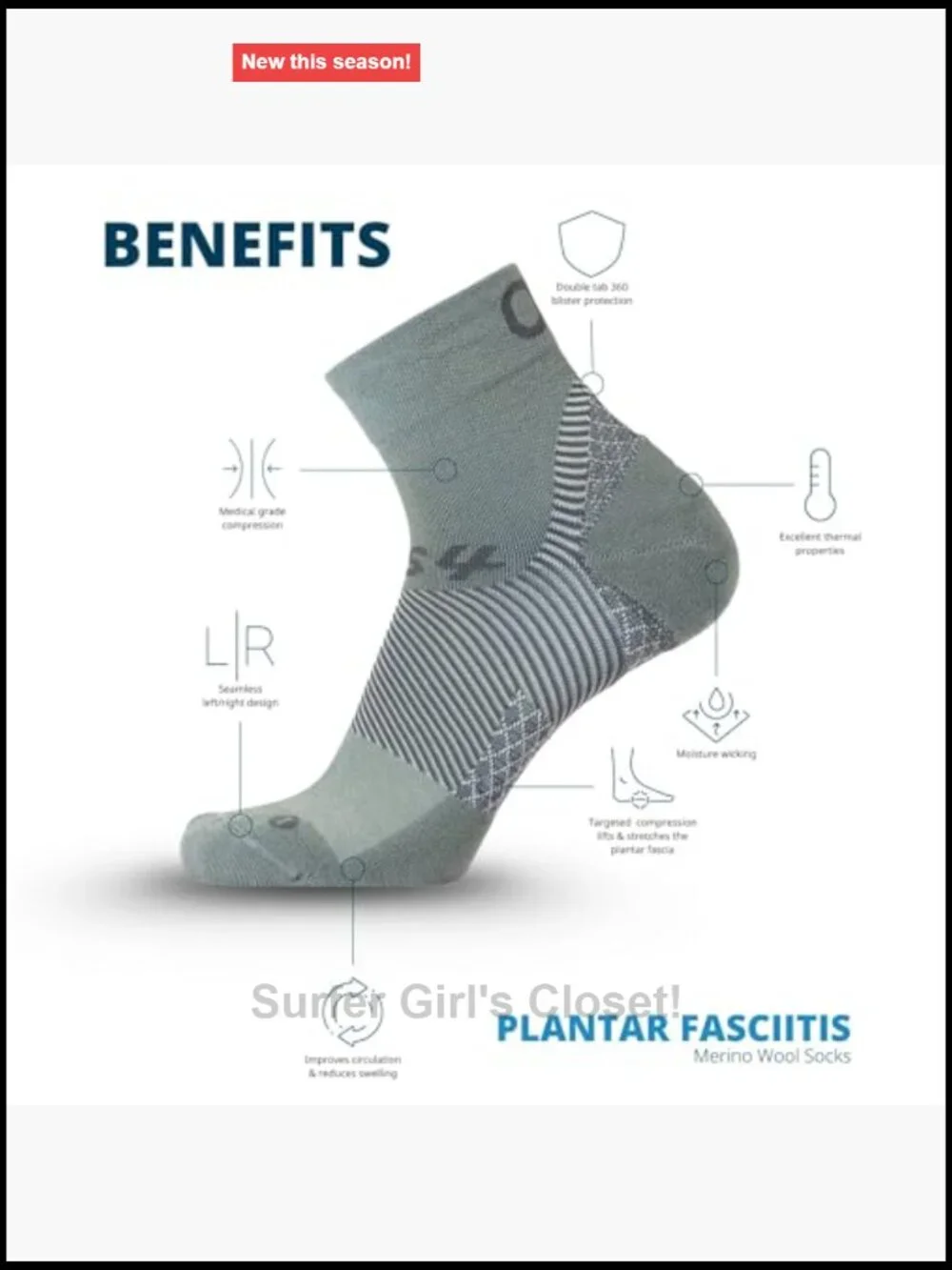 Merino Wool Plantar Fasciitis 1/4 Crew Compression Socks